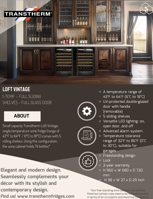 Transtherm Loft Vintage 74 Bottle Single Zone Wine Cooler