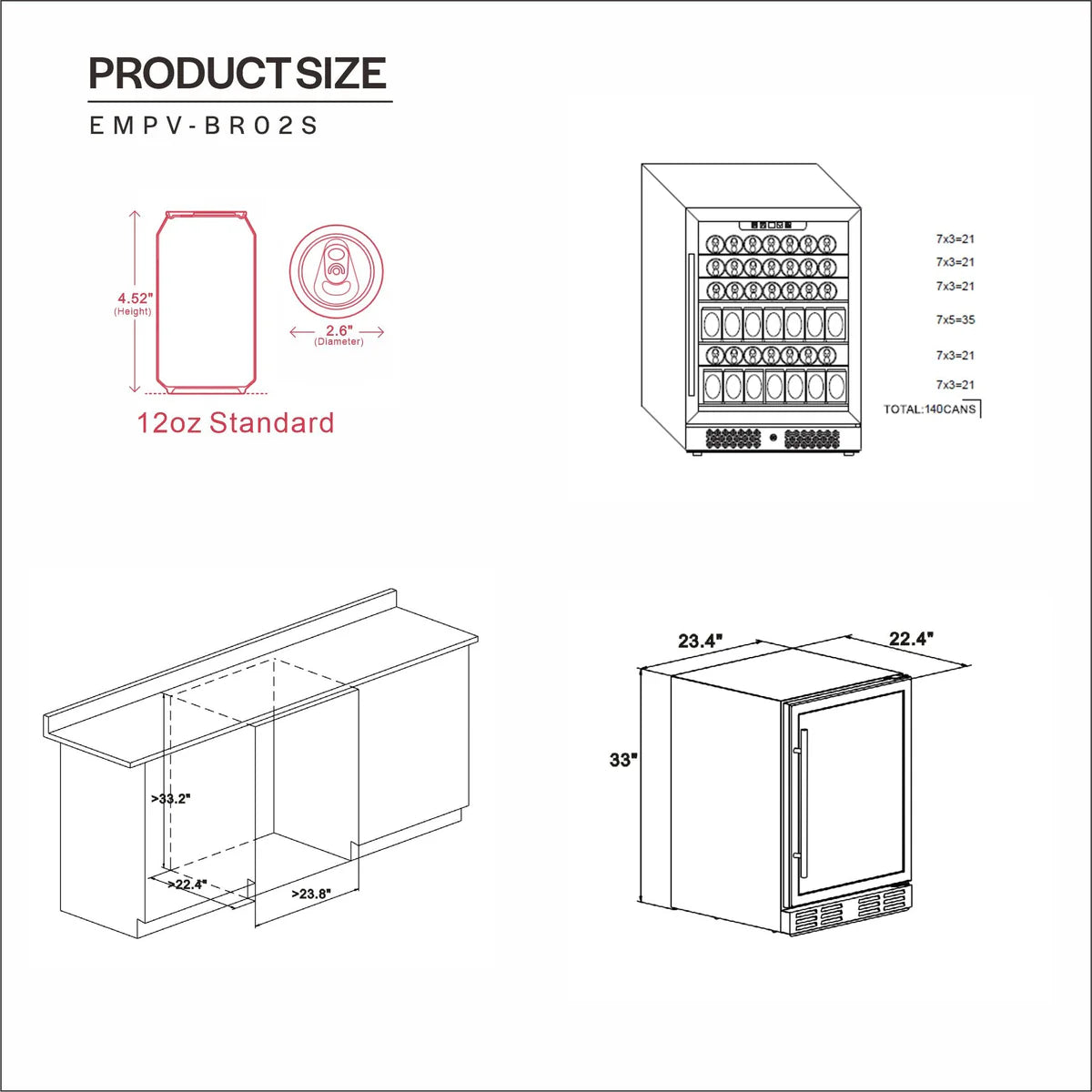 Empava EMPV-BR02S 24" Single Zone Beverage Fridge