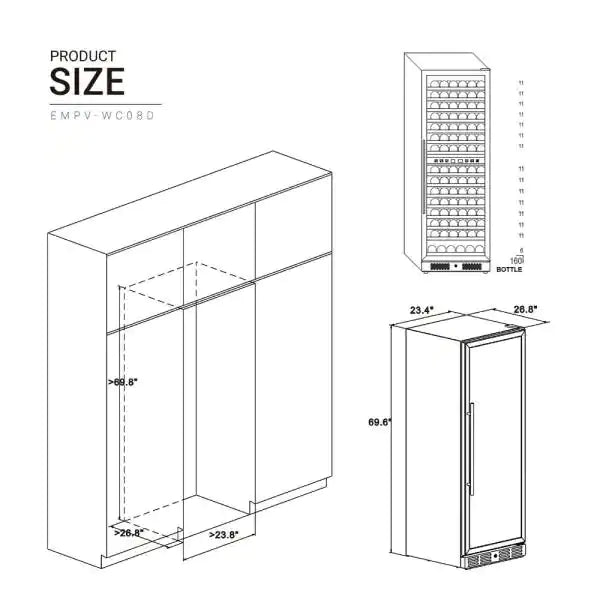 Empava EMPV-WC08D 70" Tall Dual Zone Wine Fridge