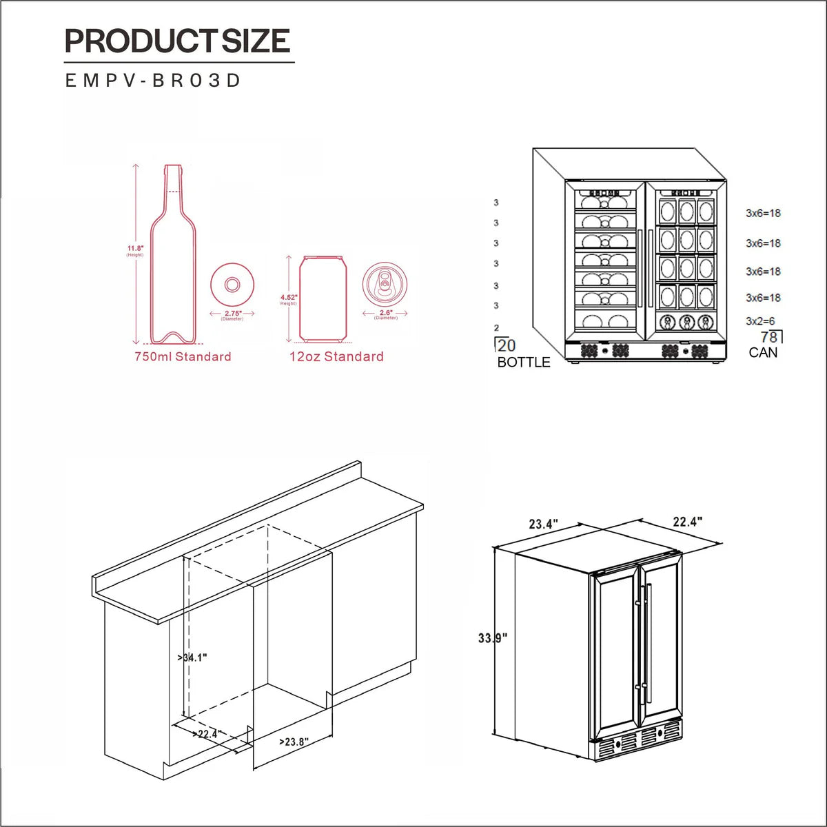 Empava EMPV-BR03D 24" Dual Zone Wine & Beverage Cooler