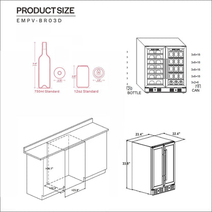 Empava EMPV-BR03D 24" Dual Zone Wine & Beverage Cooler