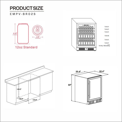 Empava EMPV-BR02S 24" Single Zone Beverage Fridge